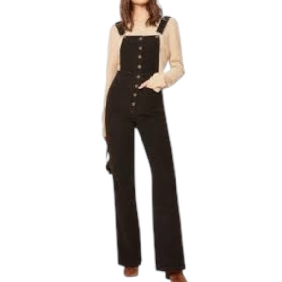 Reformation Cassidy Black Corduroy Overalls Square Neck Relaxed Fit Size 10 - Picture 4 of 11